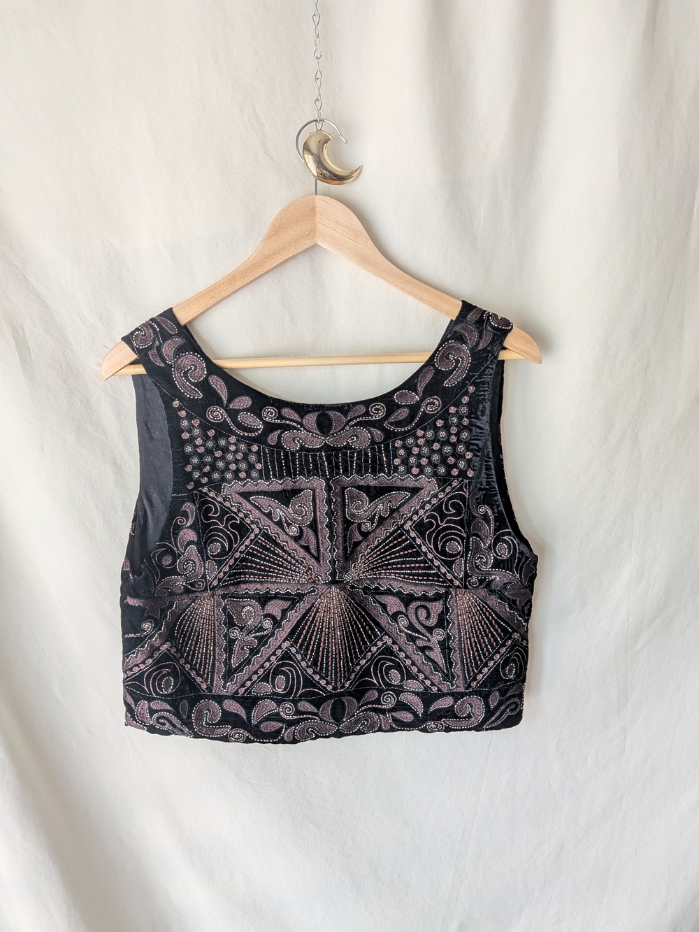 Zara Black Crop Top with Pink-Silver Embellishment